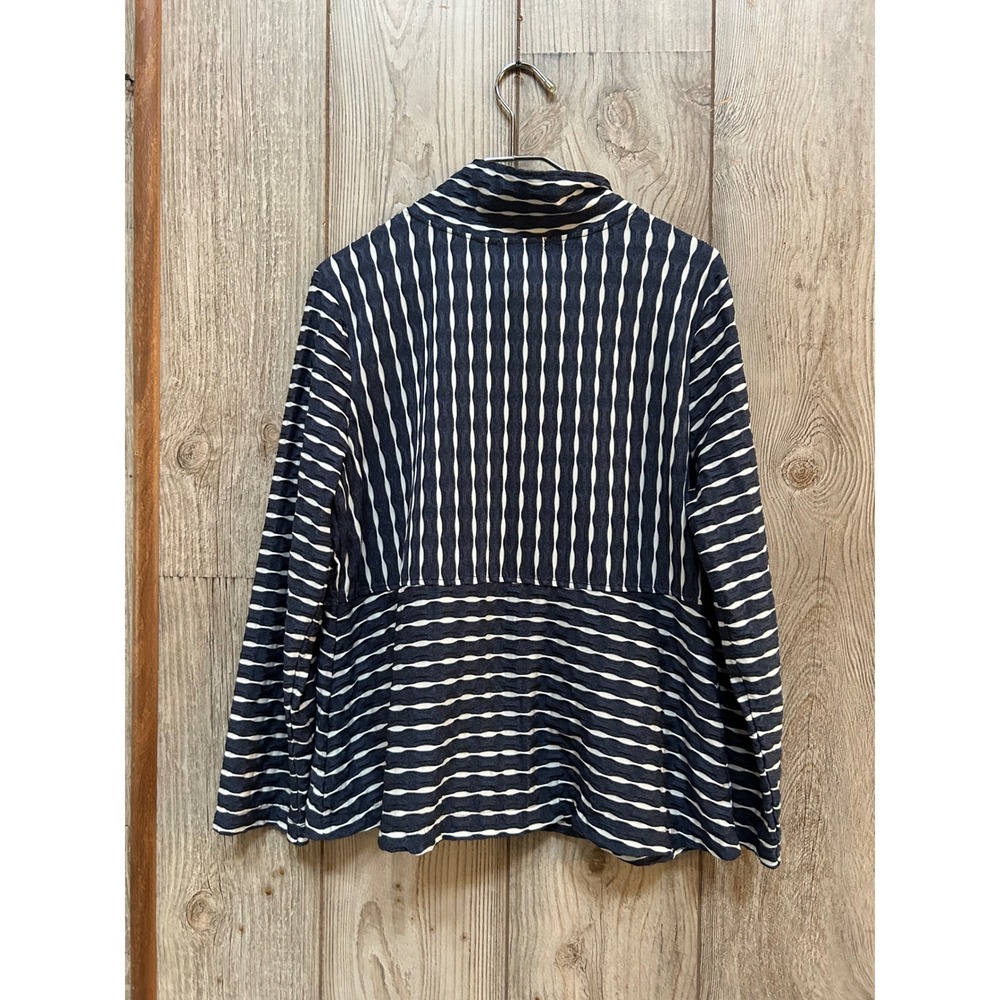 # Habitat Navy and White Striped Button-Front Funnel-neck Top - Picture 6 of 7
